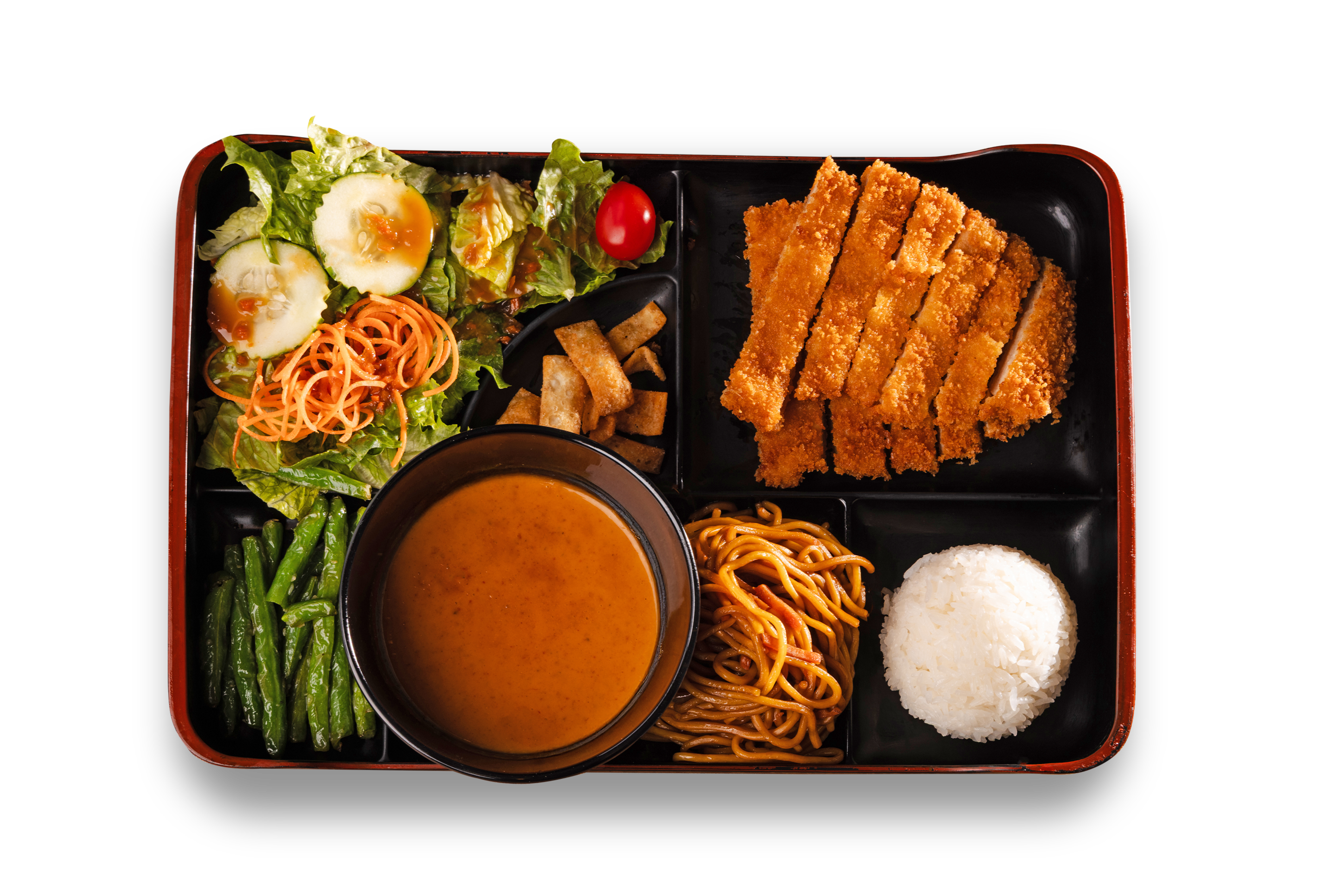 Bento box with variety of Asian cuisine